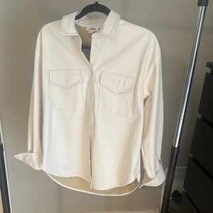 The Drop Faux Leather Button-Down Shirt Shacket White Size M
